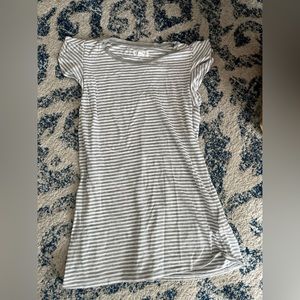 Gray and white striped shirt with flutter sleeves